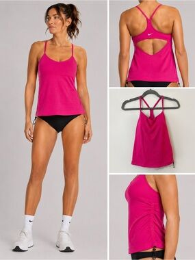 NWT NIKE Pink 2in1 Racerback Perforated Halter Tankini Swimsuit Workout Top XS